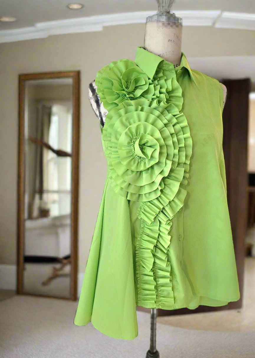 Asymmetrical Ruffle Flower Applique .Gracia Collection Top