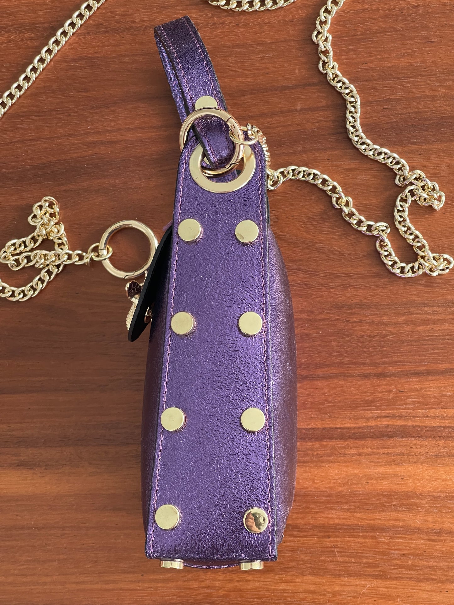 Hand Crafted All Leather Metallic Midnight Purple Handbag