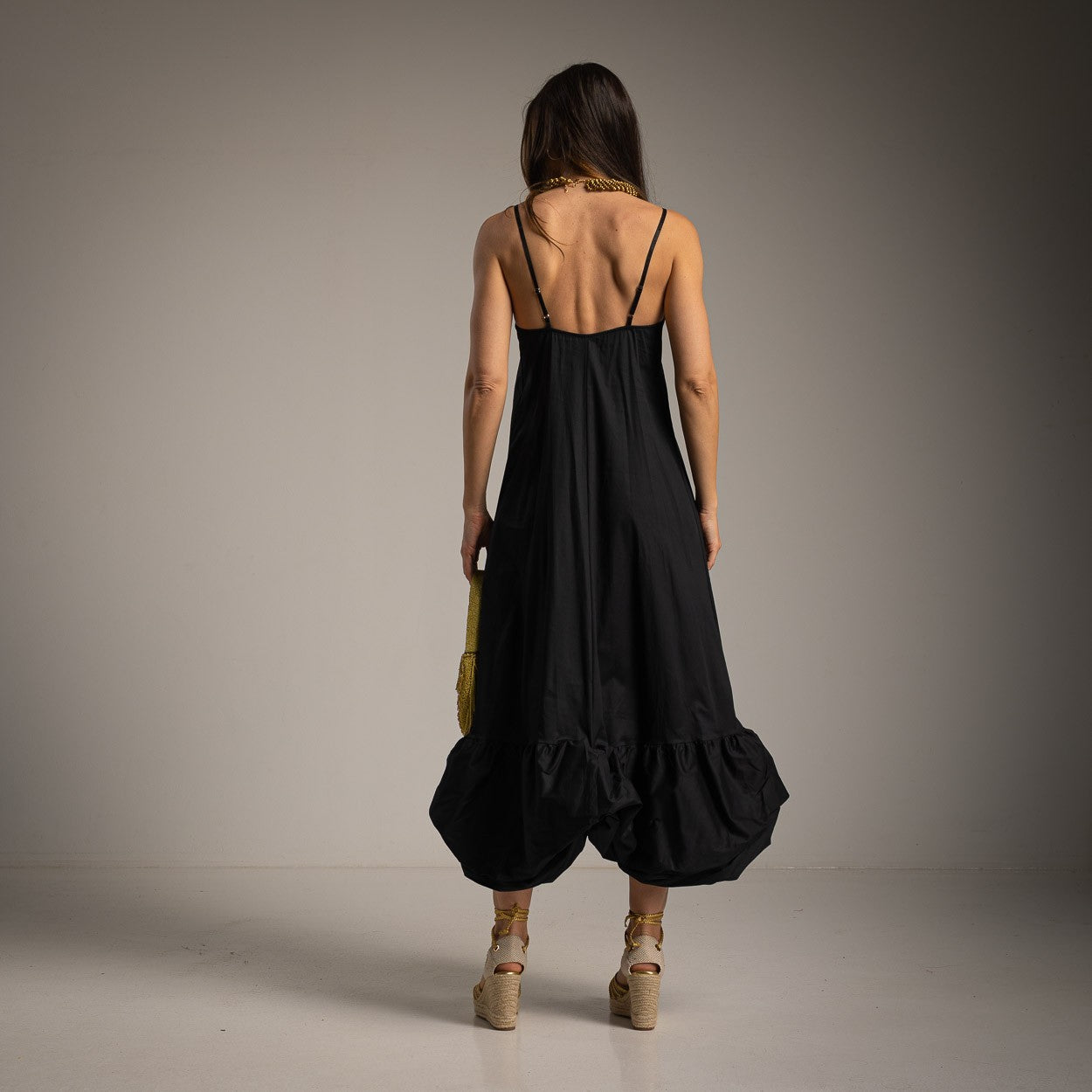 Bubble Hem Black Maxi Dress