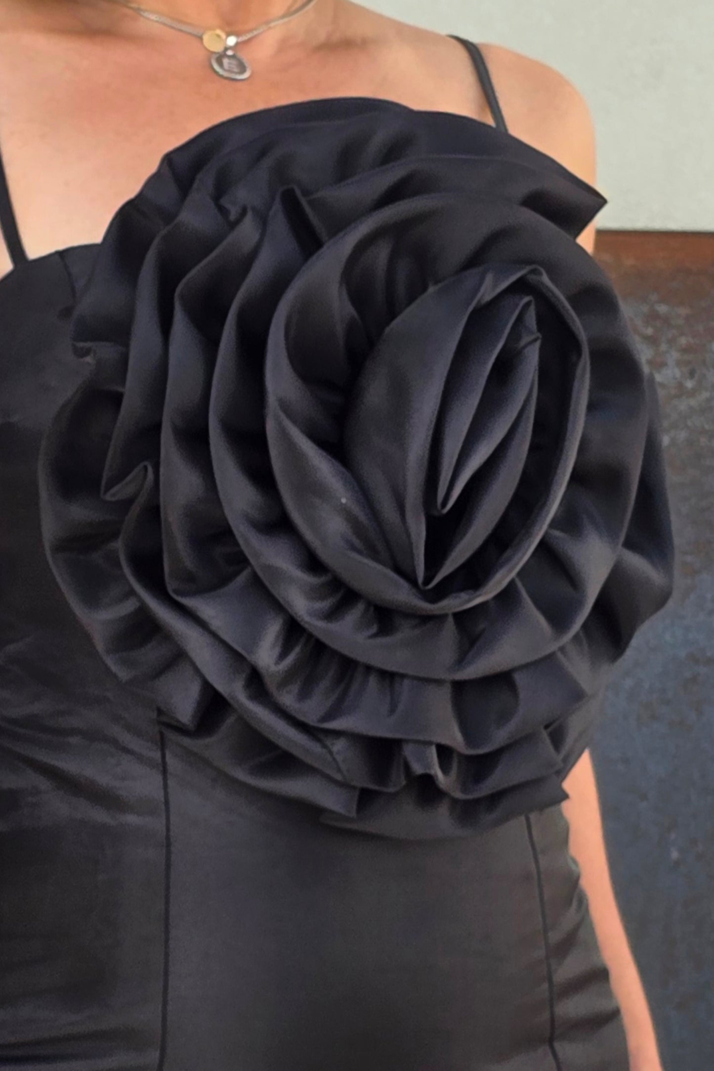 Big Flower Black Mini Dress