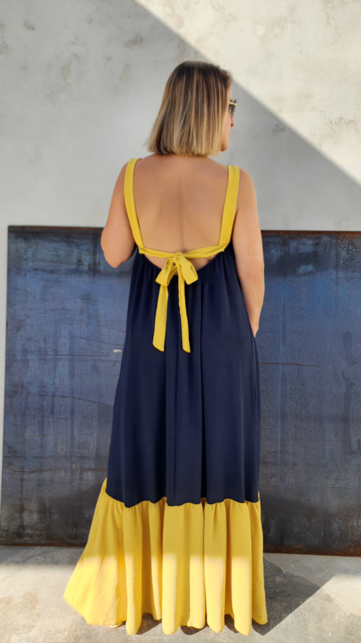 Blue and Yellow Maxi Dress
