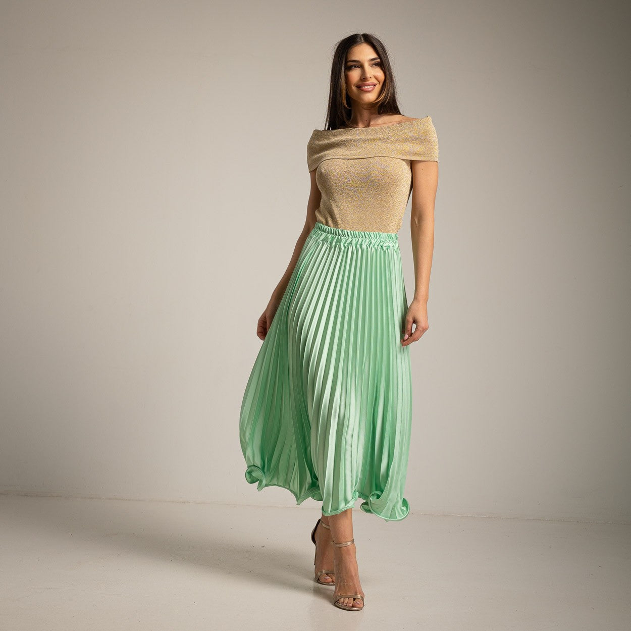 Sheen Mint Green Pleated Skirt Ruffled Hem