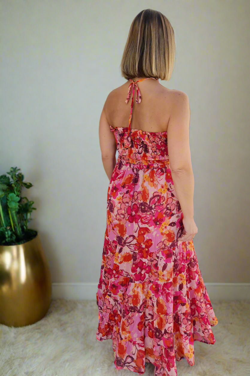Floral Red Strapless