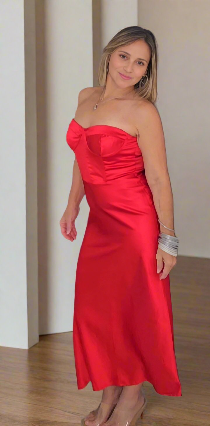 Corset Red Midi Dress