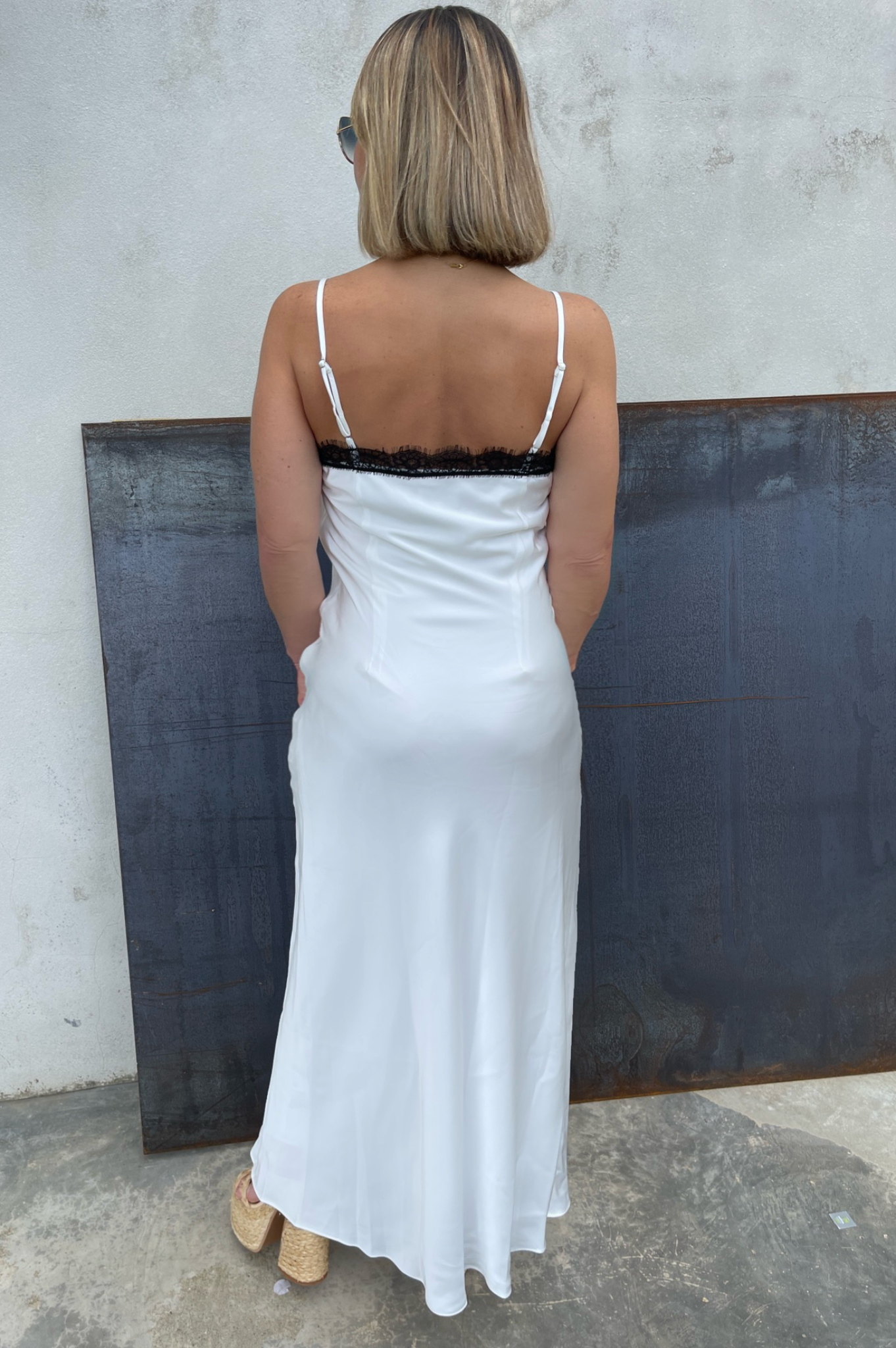 White Satin Lace Maxi Dress