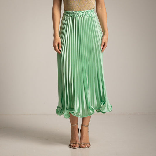 Sheen Mint Green Pleated Skirt Ruffled Hem