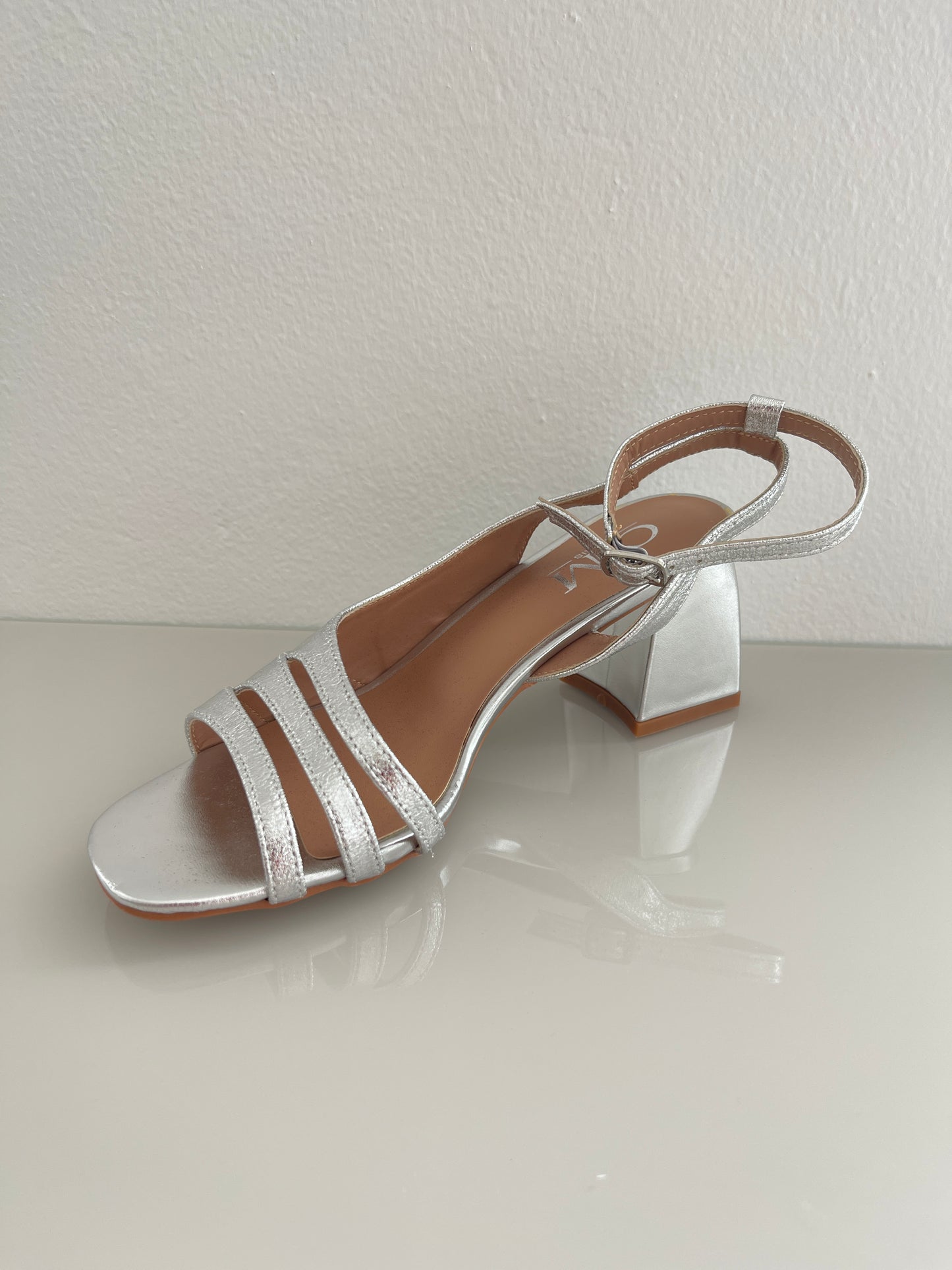 Silver Block Heel Sandal
