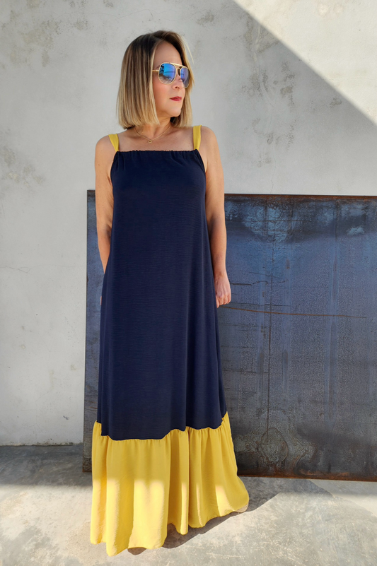Blue and Yellow Maxi Dress