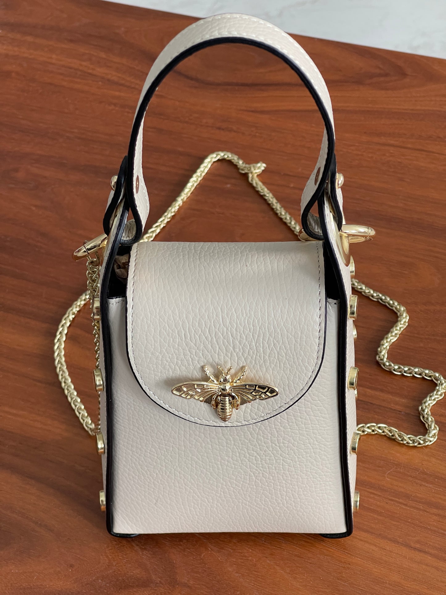 Hand Crafted All Leather Beige Handbag