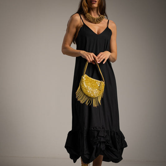 Bubble Hem Black Maxi Dress
