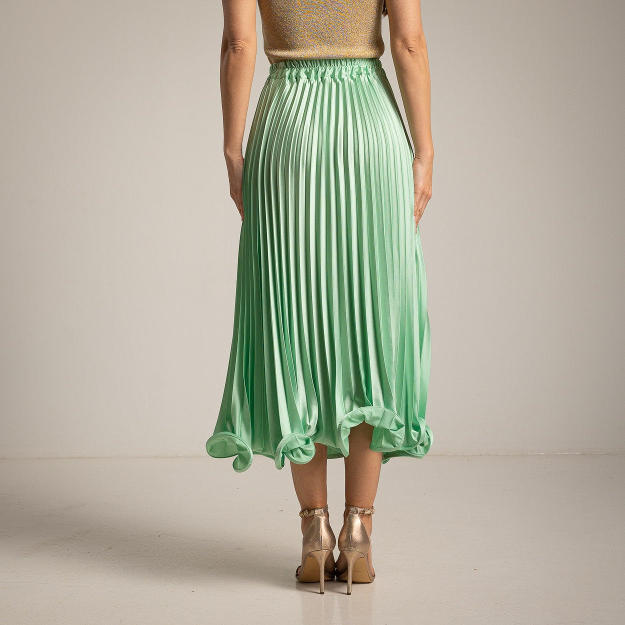 Sheen Mint Green Pleated Skirt Ruffled Hem