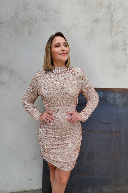 Champagne Sequined Bodycon Dress