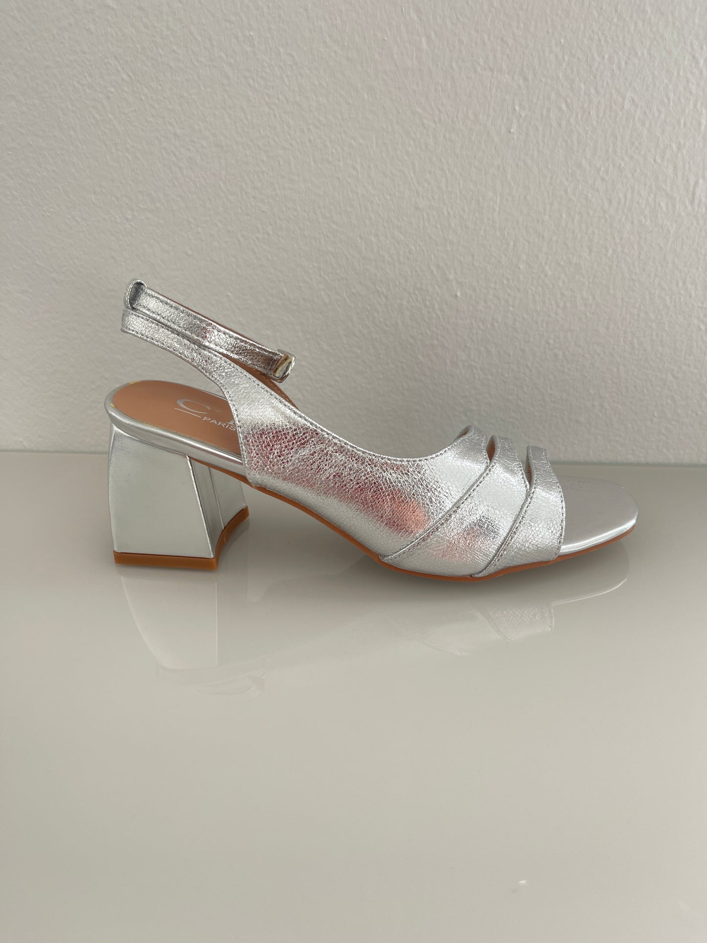 Silver Block Heel Sandal