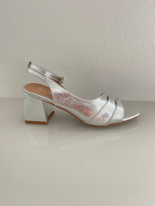 Silver Block Heel Sandal