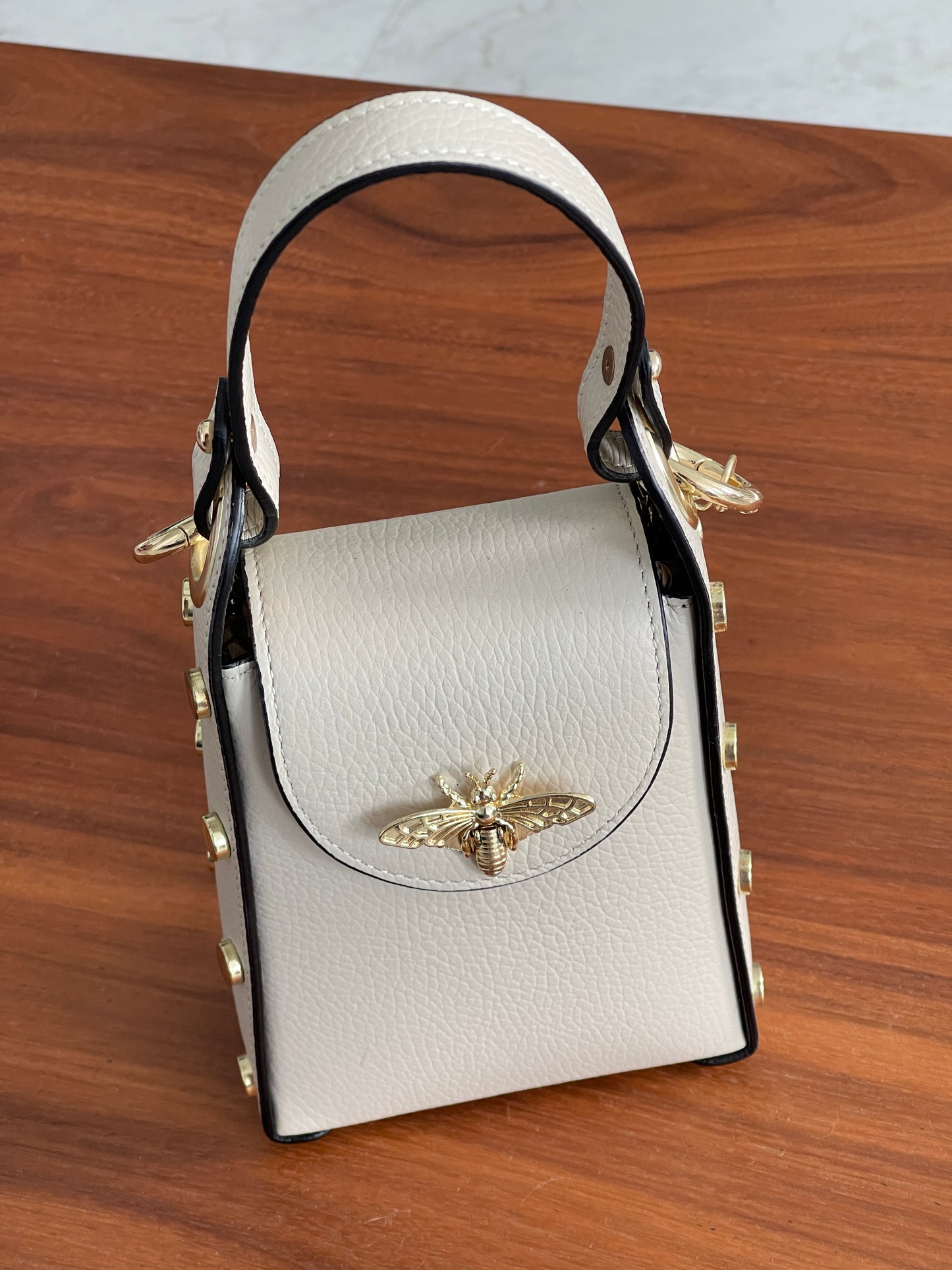 Hand Crafted All Leather Beige Handbag