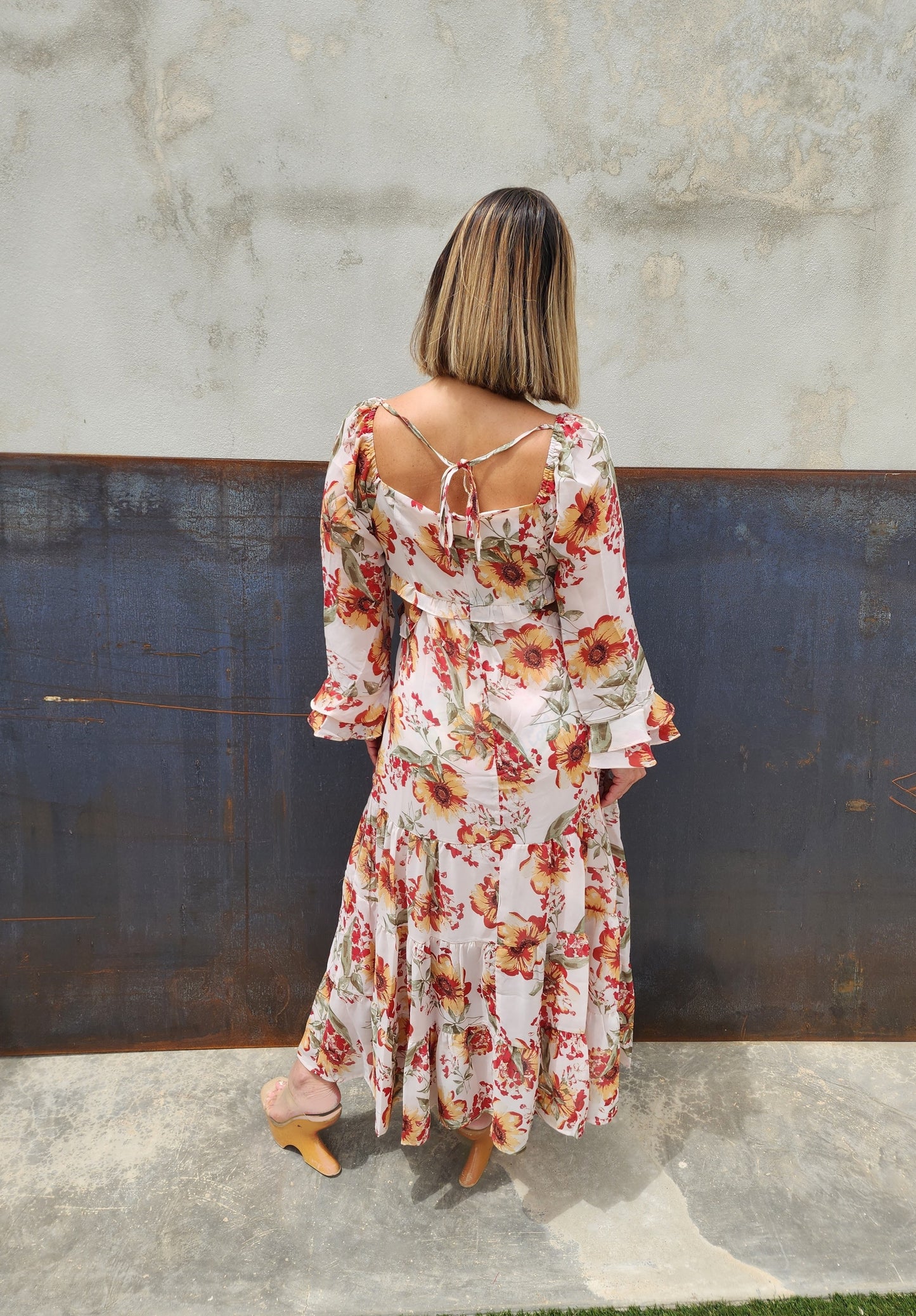 Cutout Flower Print   Maxi Dress