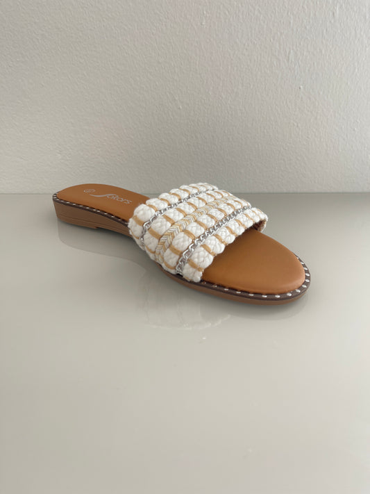 White,Gold and Silver Flat Sandals