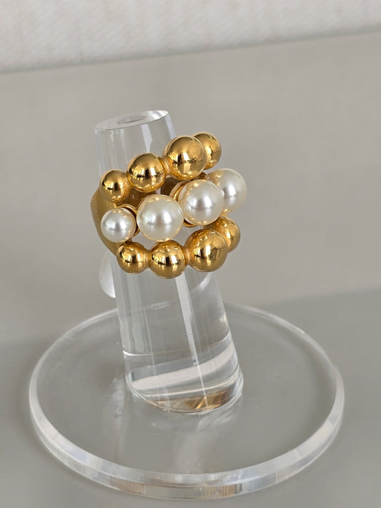 Round Stainless Steel Pearl Ring